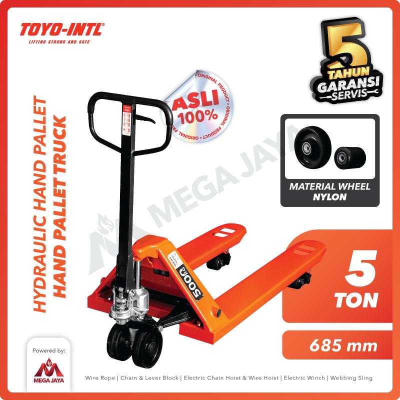 828d418ab2f24e158395f1388be1d66f~ Hydraulic Truck Hand Pallet 5 Ton Toyo (Nylon Wheel) 685Milimeter x 1220Milimeter - Gambar 1