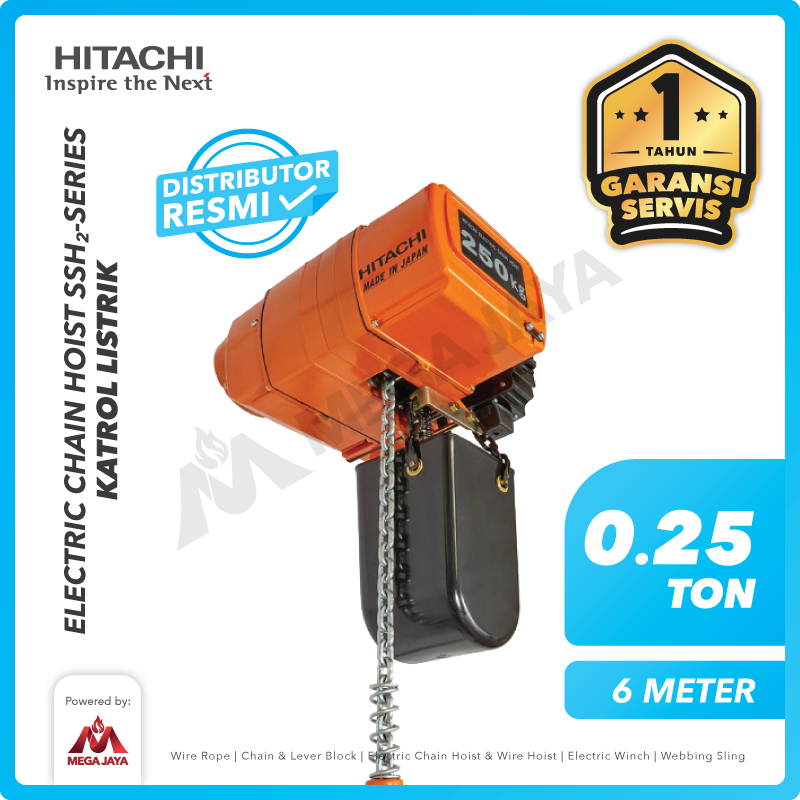 HITACHI-Electric-Chain-Hoist-SSH2-Series-0.25Ton-x-6Meter-I.png Electric Chain Hoist 3F Hitachi 1/4 SH2 0,25 T x 6 M - Gambar 1