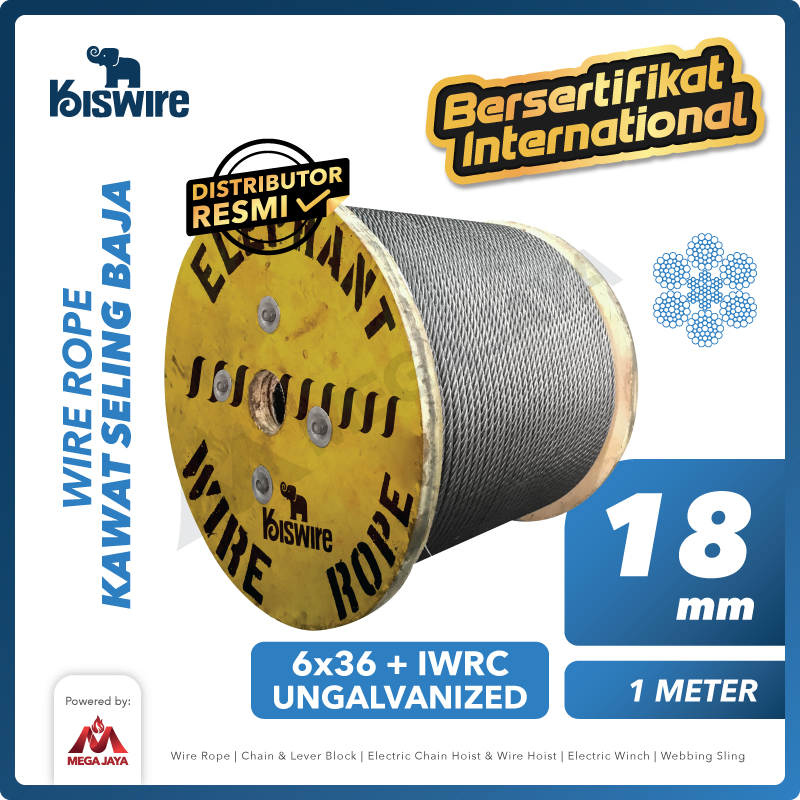 KISWIRE-Wire-Rope-6x36-IWRC-18mm-x-1Meter-I.png Wire Rope Kiswire Korea 6x36 + IWRC Ungalv 18Milimeter - Gambar 1