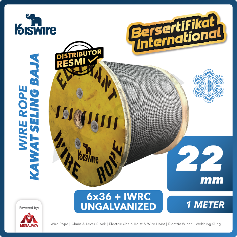 KISWIRE-Wire-Rope-6x36-IWRC-22mm-x-1Meter-I.png Wire Rope Kiswire Korea 6x36 + IWRC Ungalv 22Milimeter - Gambar 1
