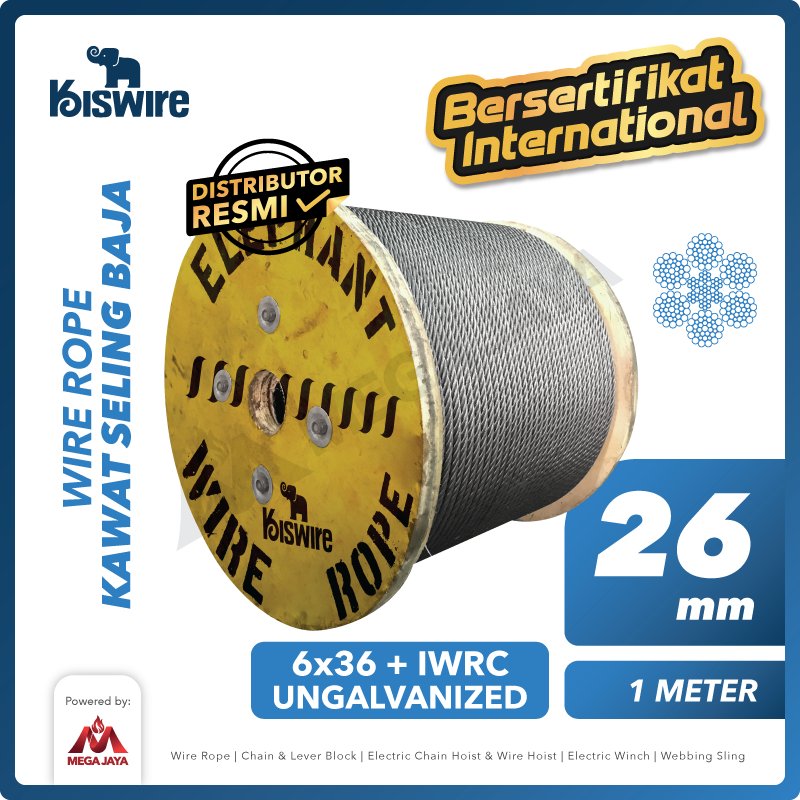 KISWIRE-Wire-Rope-6x36-IWRC-26mm-x-1Meter-I.png Wire Rope Kiswire Korea 6x36 + IWRC Ungalv 26Milimeter - Gambar 1