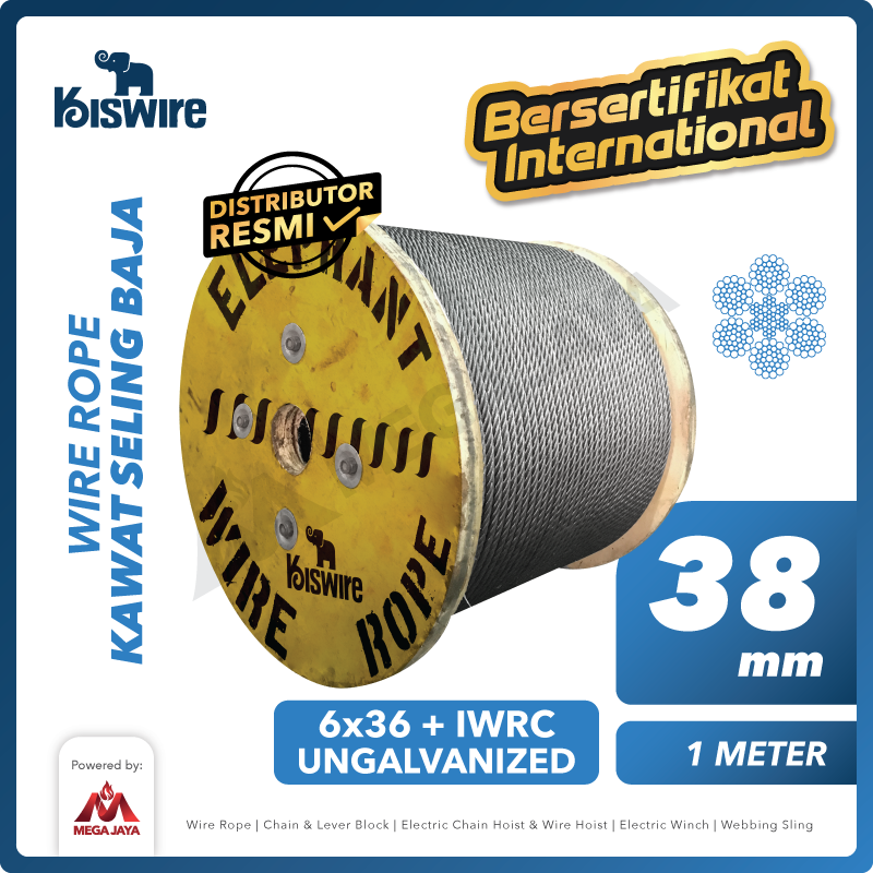 KISWIRE-Wire-Rope-6x36-IWRC-38mm-x-1Meter-I.png Wire Rope Kiswire Korea 6x36 + IWRC Ungalv 38Milimeter - Image 1
