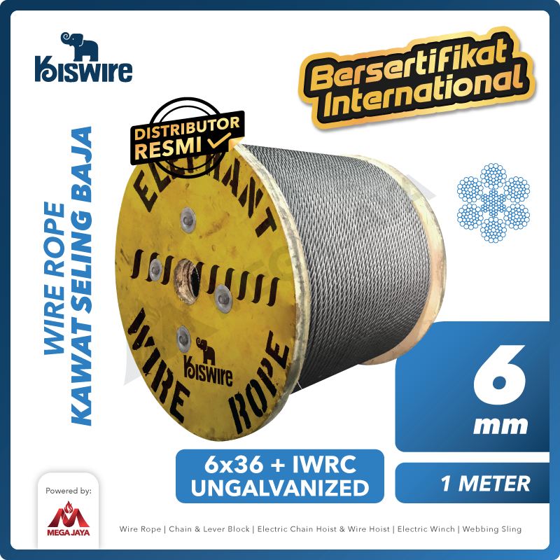 KISWIRE-Wire-Rope-6x36-IWRC-6mm-x-1Meter-I.png Wire Rope Kiswire Korea 6x36 + IWRC Ungalv 6Milimeter - Image 1