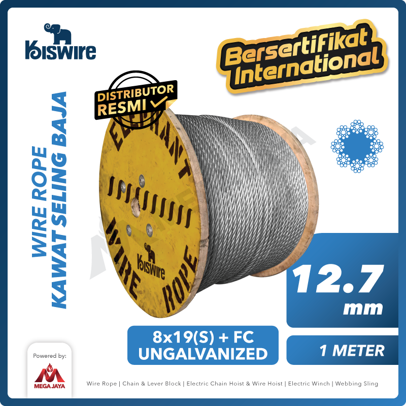 KISWIRE-Wire-Rope-8x19S-FC-12.7mm-x-1Meter-I.png Wire Rope Kiswire Korea 8x19(S) + FC Ungalv 12,7Milimeter - Gambar 1
