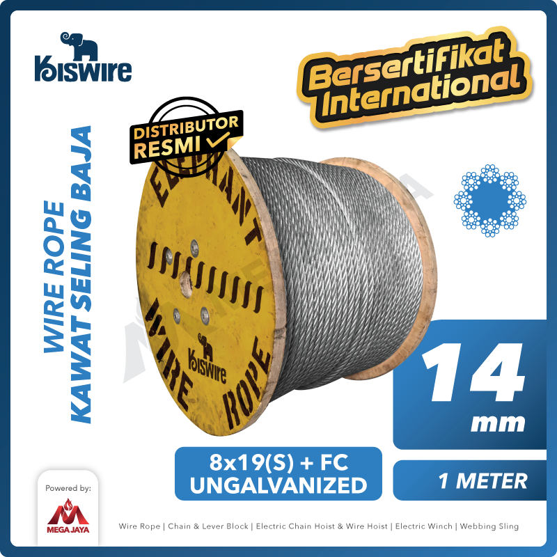 KISWIRE-Wire-Rope-8x19S-FC-14mm-x-1Meter-I.png Wire Rope Kiswire Korea 8x19(S) + FC Ungalv 14Milimeter - Gambar 1