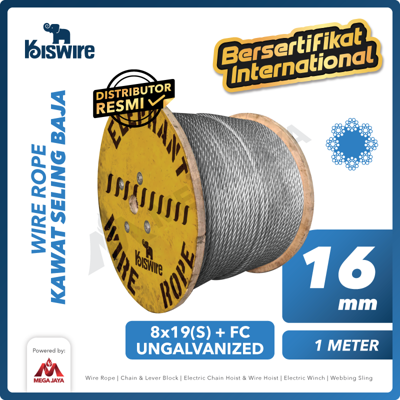 KISWIRE-Wire-Rope-8x19S-FC-16mm-x-1Meter-I.png Wire Rope Kiswire Korea 8x19(S) + FC Ungalv 16Milimeter - Gambar 1