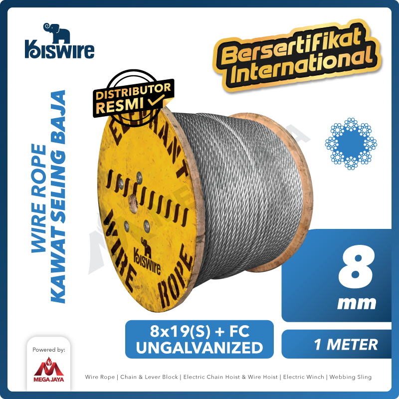 KISWIRE-Wire-Rope-8x19S-FC-8mm-x-1Meter-I.png Wire Rope Kiswire Korea 8x19(S) + FC Ungalv 8Milimeter - Image 1