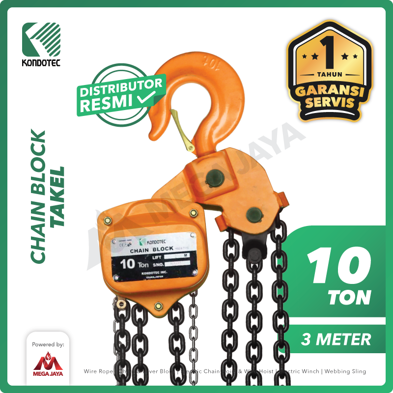 KONDOTEC-Chain-Block-10Ton-x-3Meter-I.png Chain Block Kondotec 10 Ton x 3 Meter - Image 1