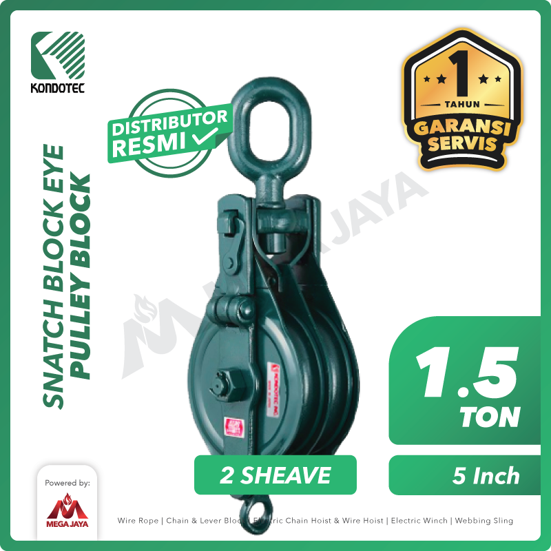 KONDOTEC-Snatch-Block-Eye-1.5-Ton-x-5-inch-2Sheave-I.png Snatch Block Kondo Double Sheave with Eye 5" - Gambar 1