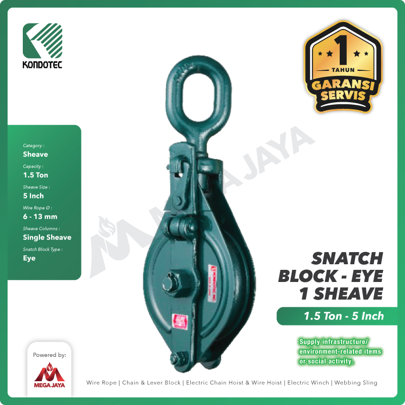 KONDOTEC-Snatch-Block-Eye-1.5-Ton-x-5inch-1Sheave-II.png Snatch Block Kondo Single Sheave with Eye 5" - Gambar 1