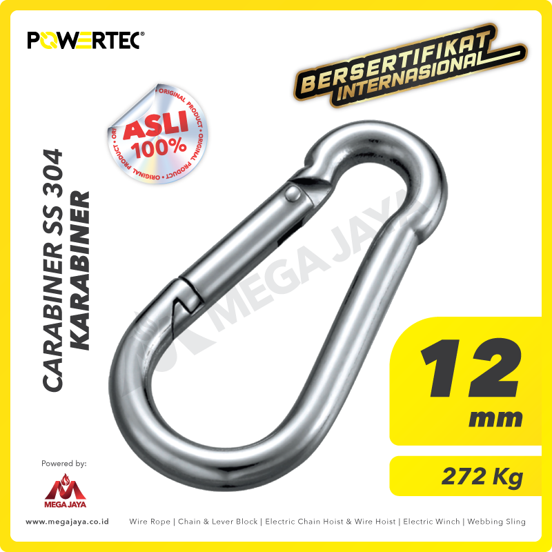 POWERTEC-Carabiner-SS-304-12mm-I.png Carabiner Powertec SS 304 12Milimeter - Image 1