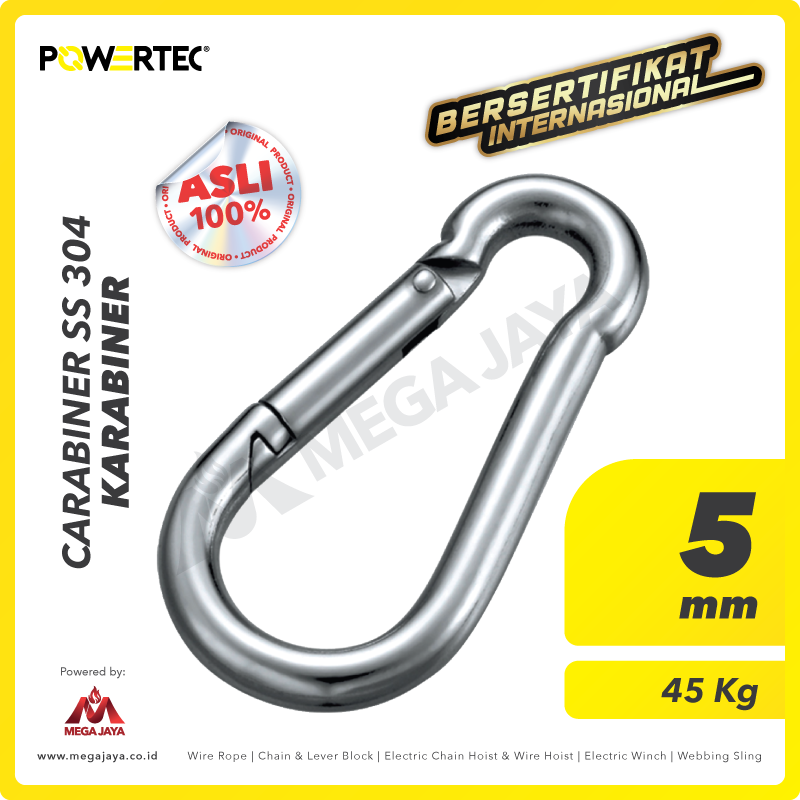 POWERTEC-Carabiner-SS-304-5mm-I.png Carabiner Powertec SS 304 5Milimeter - Gambar 1