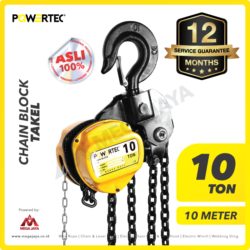 POWERTEC-Chain-Block-10Ton-x-10Meter-I.png Chain Block Powertec 10 Ton x 10 Meter (10Milimeter) - Image 1