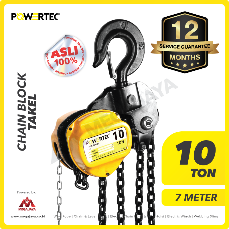 POWERTEC-Chain-Block-10Ton-x-7Meter-I.png Chain Block Powertec 10 Ton x 7 Meter (10Milimeter) - Image 1