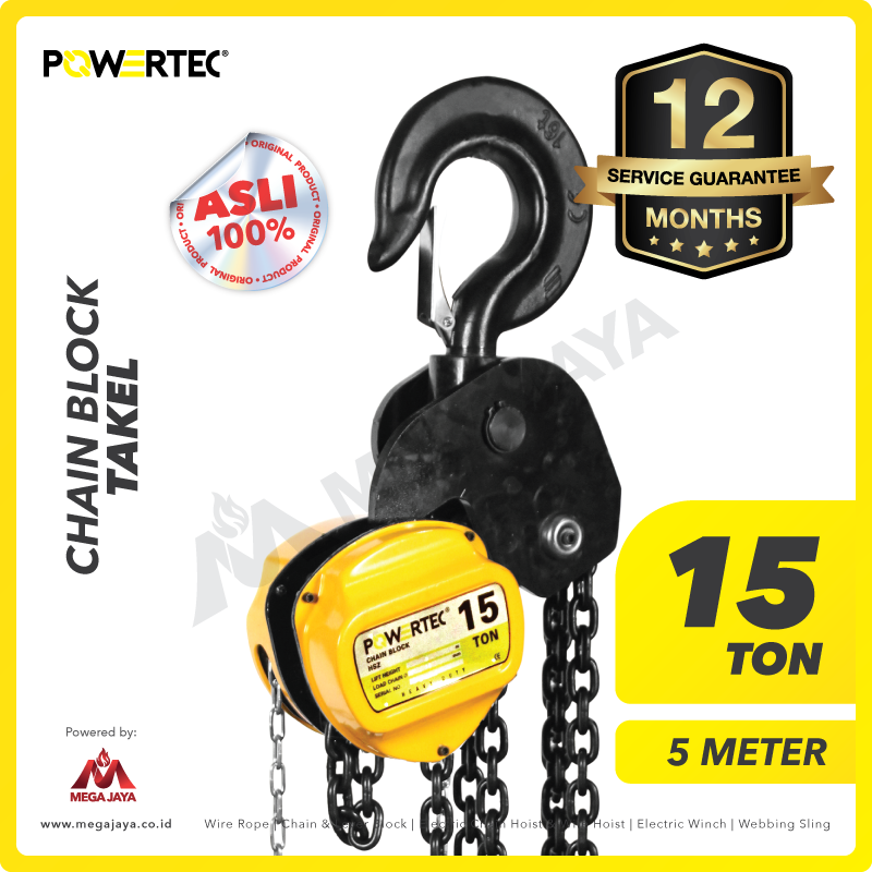 POWERTEC-Chain-Block-15Ton-x-5Meter-I.png Chain Block Powertec 15 Ton x 5 Meter (10Milimeter) - Image 1