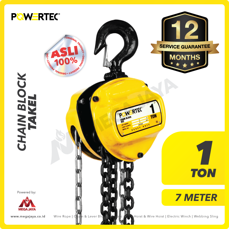 POWERTEC-Chain-Block-1Ton-x-7Meter-I.png Chain Block Powertec 1 Ton x 7 Meter (6Milimeter) - Image 1