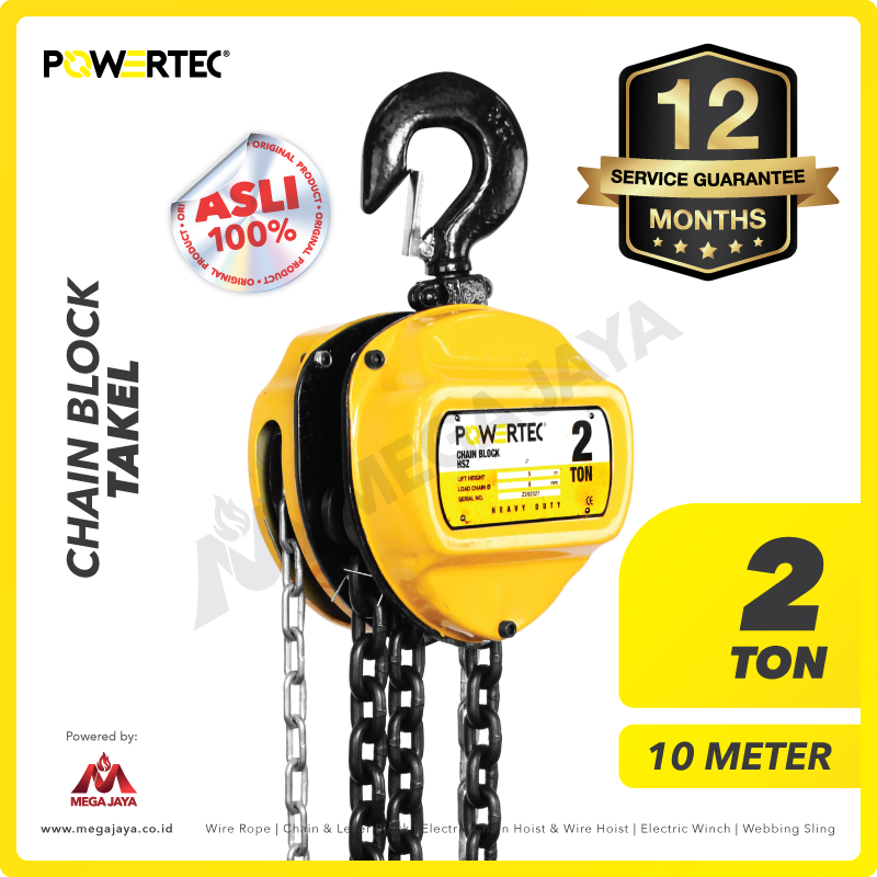 POWERTEC-Chain-Block-2Ton-x-10Meter-I.png Chain Block Powertec 2 Ton x 10 Meter (8Milimeter) - Image 1