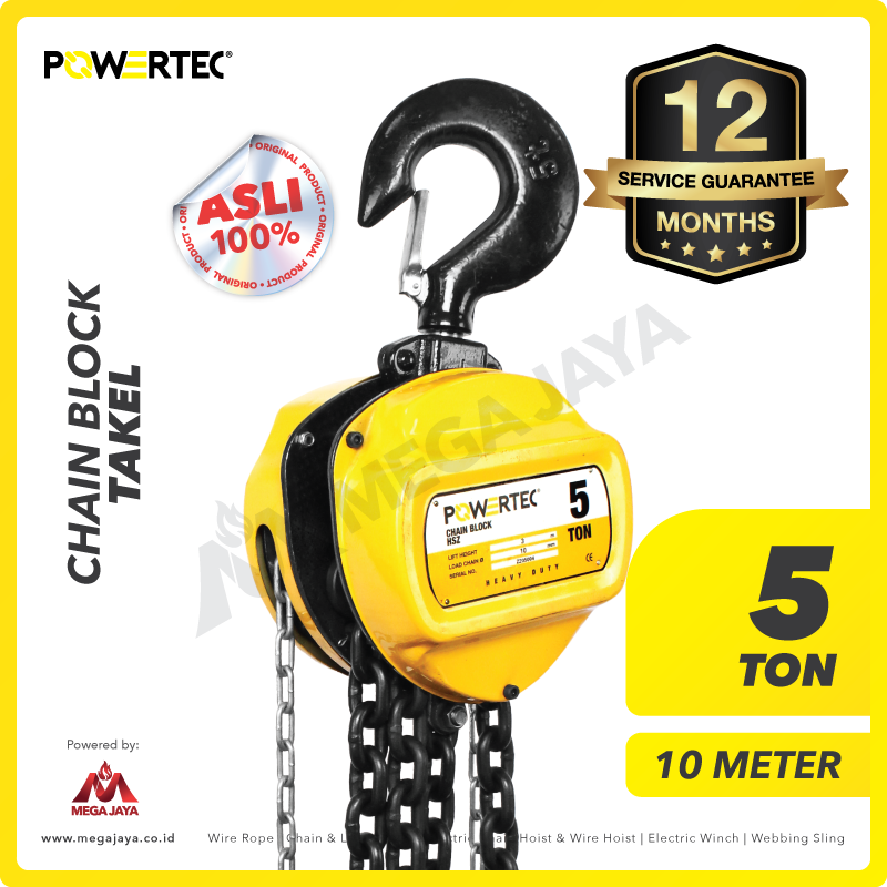 POWERTEC-Chain-Block-5Ton-x-10Meter-I.png Chain Block Powertec 5 Ton x 10 Meter (10Milimeter) - Image 1