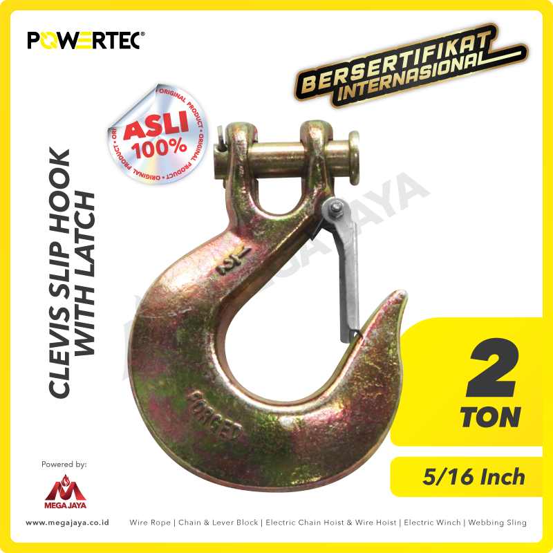 POWERTEC-Clevis-Slip-Hook-Latch-1Ton-x-5-16inch-I.png Clevis Slip Hook Powertec A-331 (Besi) 5/16" - Image 1