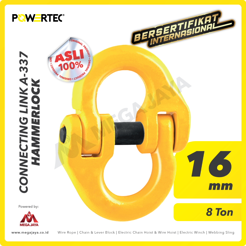POWERTEC-Connecting-Link-16mm-I.png Connecting Link Powertec A-337 16Milimeter - 8 Ton - 5/8" - Gambar 1