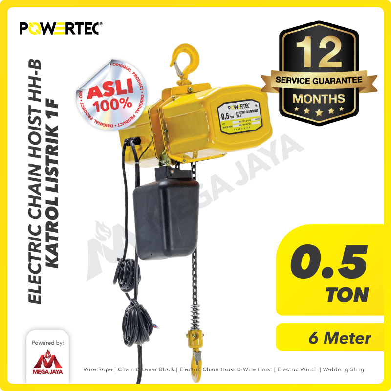 POWERTEC-Electric-Chain-Hoist-HH-B-1F-0.5Ton-x-6Meter-I.png Electric Chain Hoist 1F Merek Powertec HH-B 0,5 Ton x 6 Meter (7,1Milimeter) - Gambar 1
