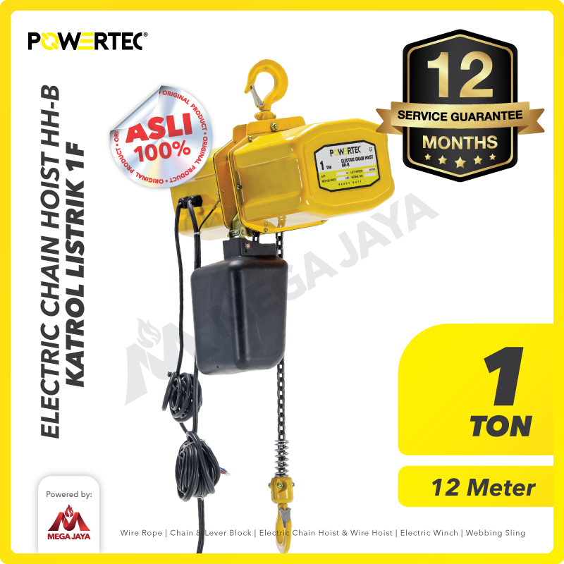 POWERTEC-Electric-Chain-Hoist-HH-B-1F-1Ton-x-12Meter-I.png Electric Chain Hoist 1F Merek Powertec HH-B 1 Ton x 12 Meter (7,1Milimeter) - Gambar 1