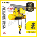 Electric Wire Rope Hoist 3F Powertec CD1 + Trolley 3 Ton x 12 Meter