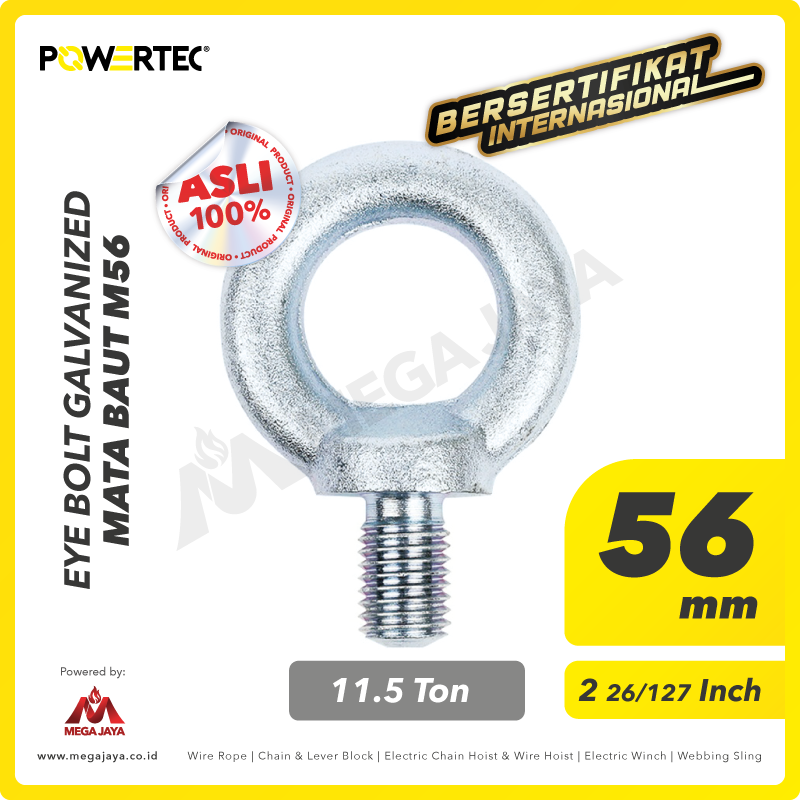 POWERTEC-Eye-Bolt-Galvanized-56mm-I.png Eye Bolt Powertec Galv M56 - 11,5 Ton - Gambar 1