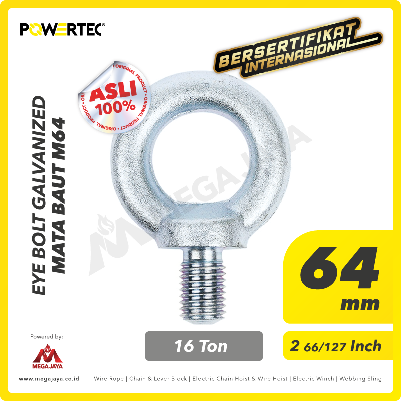 POWERTEC-Eye-Bolt-Galvanized-64mm-I.png Eye Bolt Powertec Galv M64 - 16 Ton - Image 1