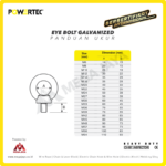 Eye Bolt Powertec Galv M48 - 8,6 Ton - Image 3