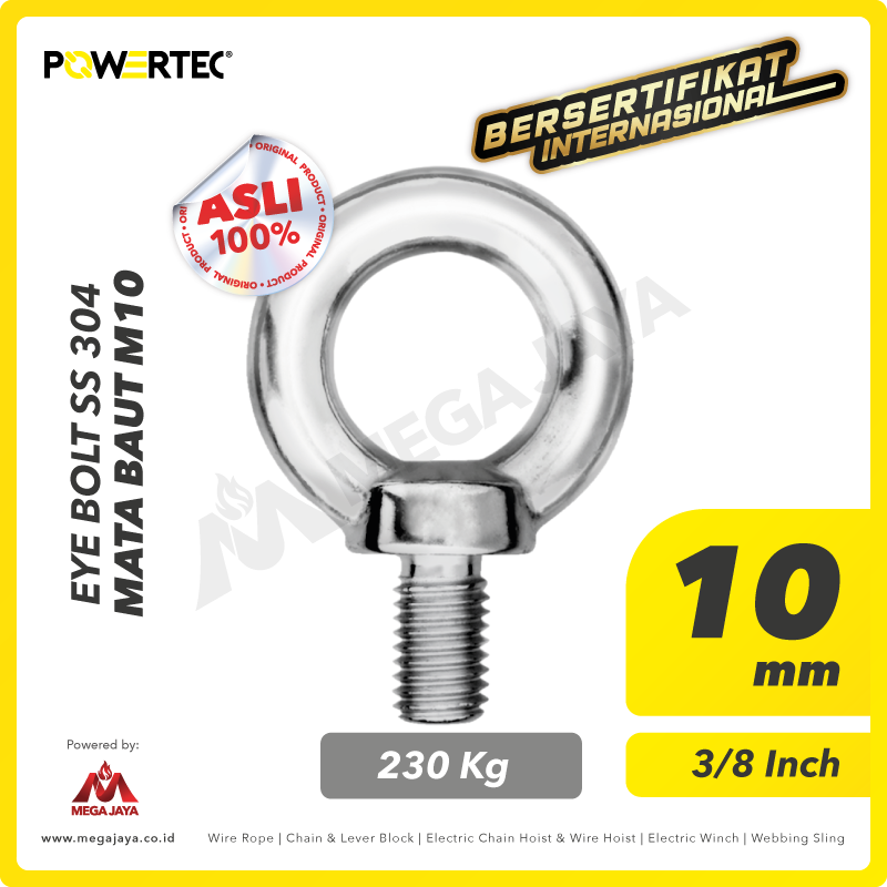 POWERTEC-Eye-Bolt-SS304-10mm-I.png Eye Bolt Powertec SS 304 M10 - 0,115 Ton - Image 1