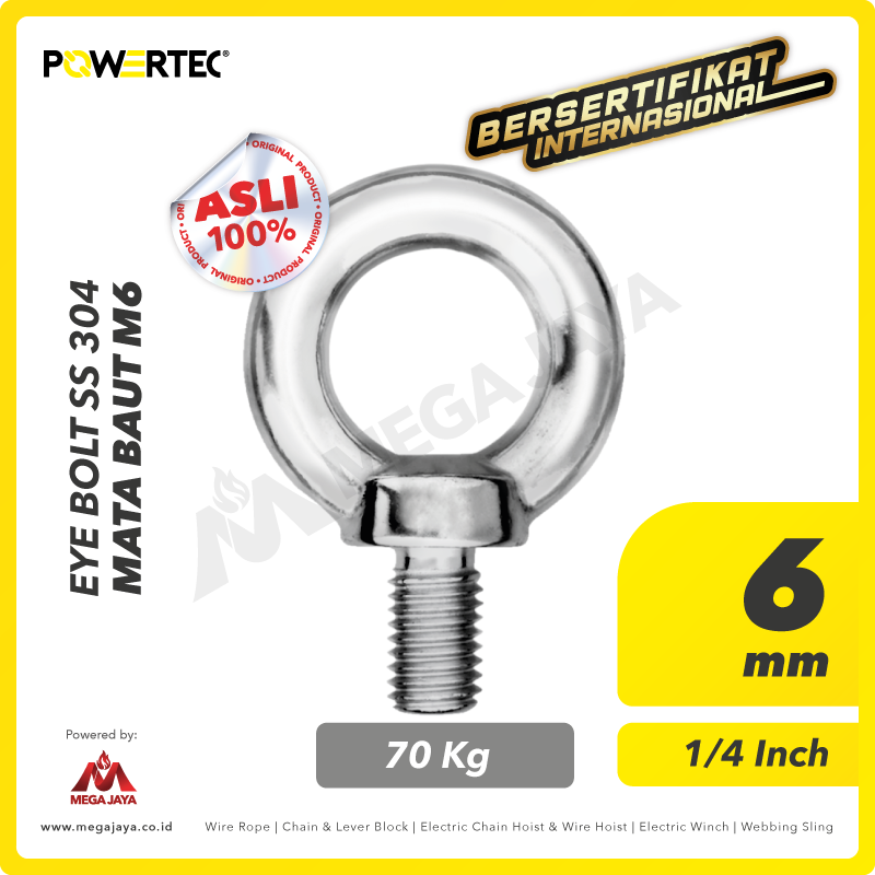 POWERTEC-Eye-Bolt-SS304-6mm-I.png Eye Bolt Powertec SS 304 M6 - Gambar 1