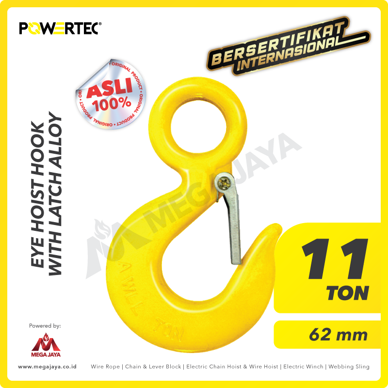 POWERTEC-Eye-Hoist-Hook-With-Latch-11Ton-I.png Eye Hook Powertec S-320 11 Ton Alloy (Body Kecil) - Image 1