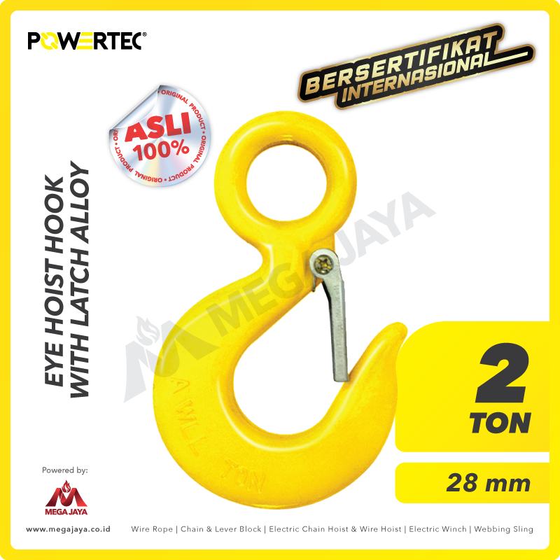 POWERTEC-Eye-Hoist-Hook-With-Latch-2Ton-I.png Eye Hook Powertec S-320 2 Ton Alloy (Body Kecil) - Image 1