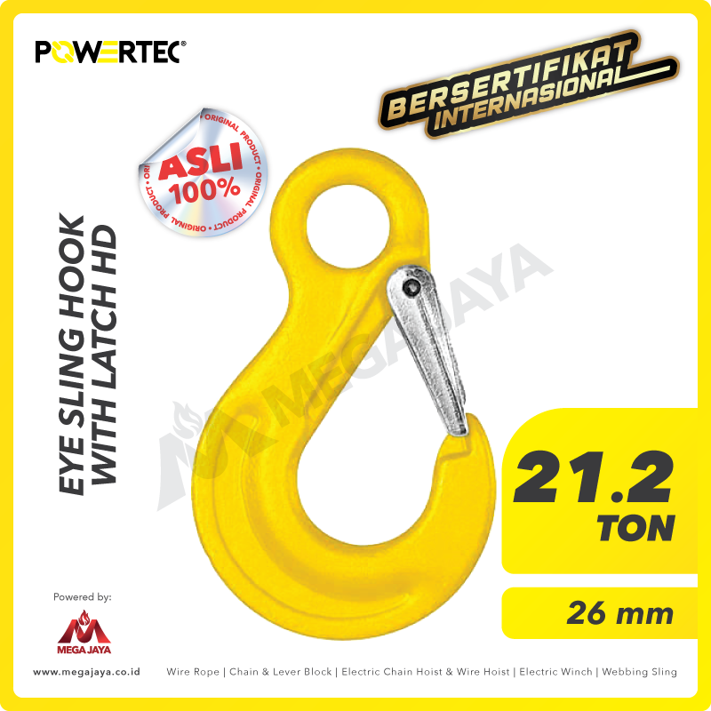 POWERTEC-Eye-Sling-Locking-Hook-21.2Ton-x-26mm-I.png Eye Sling Hook Powertec (HD) 26Milimeter - 21,2 Ton - Image 1