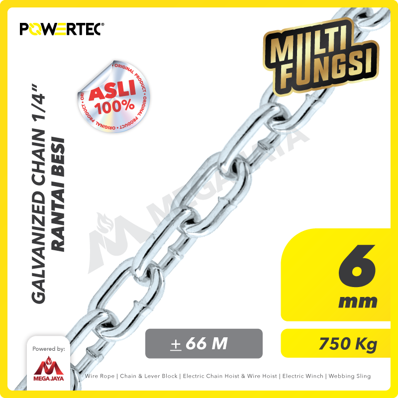 POWERTEC-Galvanized-Chain-6mm-1.png Galv Chain Powertec 6Milimeter - 1/4" @48 Kg - Image 1