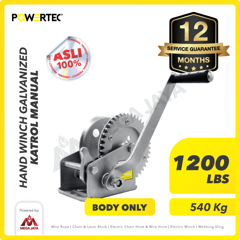 POWERTEC-Hand-Winch-Galvanized-Body-Only-1200Lbs-I.png Hand Winch Powertec 1200 Lbs / 540 Kg (Body Only) - Image 1