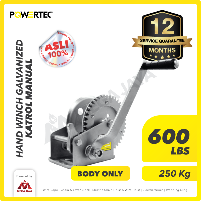 POWERTEC-Hand-Winch-Galvanized-Body-Only-600Lbs-I.png Hand Winch Powertec 600 Lbs / 250 Kg (Body Only) - Image 1