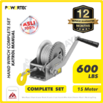 Hand Winch Powertec 600 Lbs / 250 Kg x 15 Meter (Complete Set)