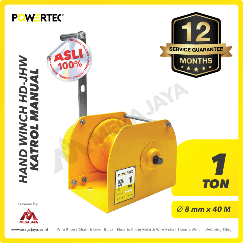 POWERTEC-Hand-Winch-HD-JHW-1-Ton-I.png Hand Winch Powertec JHW 1 Ton - Image 1