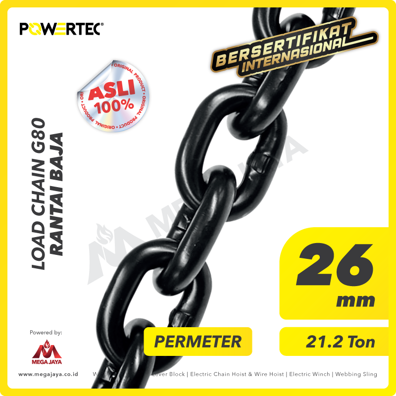 POWERTEC-Load-Chain-G80-26mm-I.png Load Chain Powertec G80 26Milimeter - Gambar 1