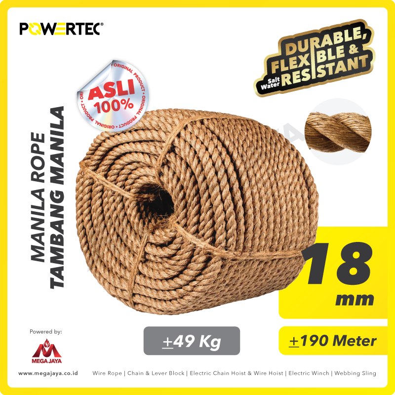 POWERTEC-Manila-Rope-18mm-I.png Manila Rope Powertec 18Milimeter @49 Kg - Image 1