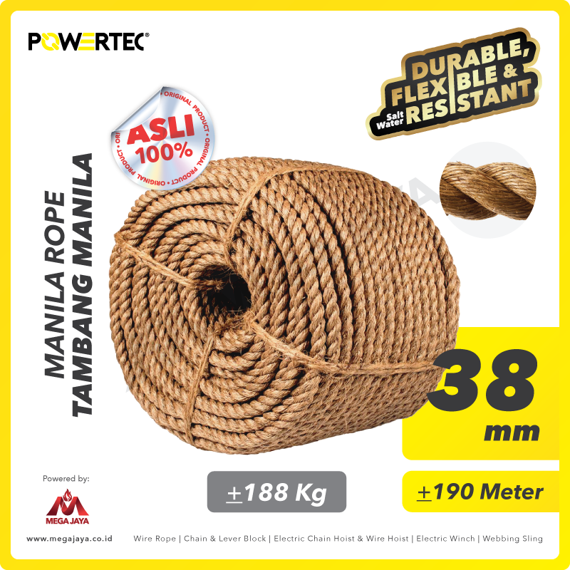POWERTEC-Manila-Rope-38mm-I.png Manila Rope Powertec 38Milimeter @188 Kg - Image 1