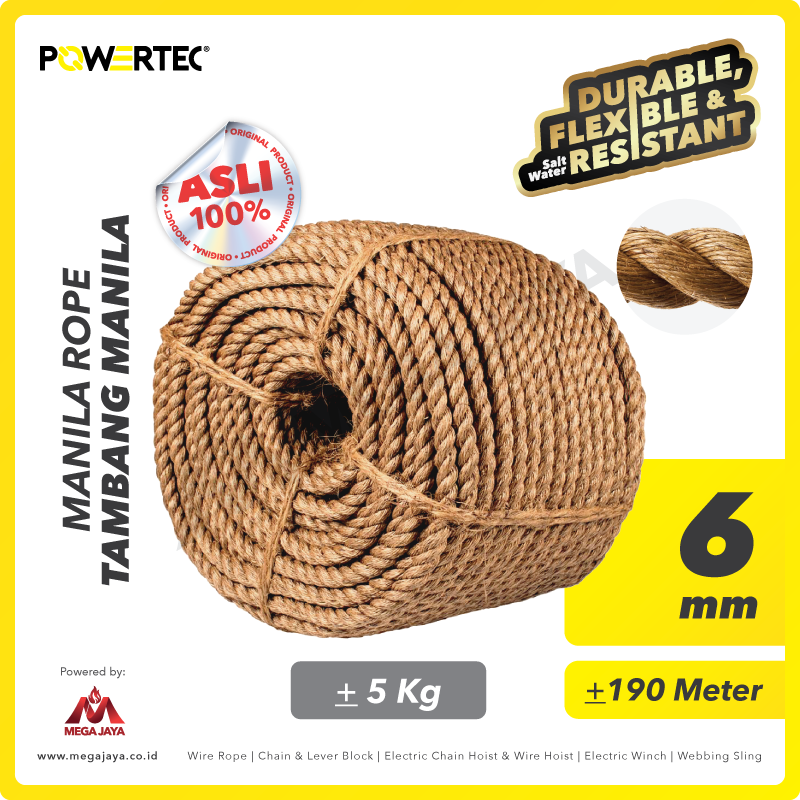 POWERTEC-Manila-Rope-6-mm-I.png Manila Rope Powertec 6Milimeter @5 Kg - Image 1