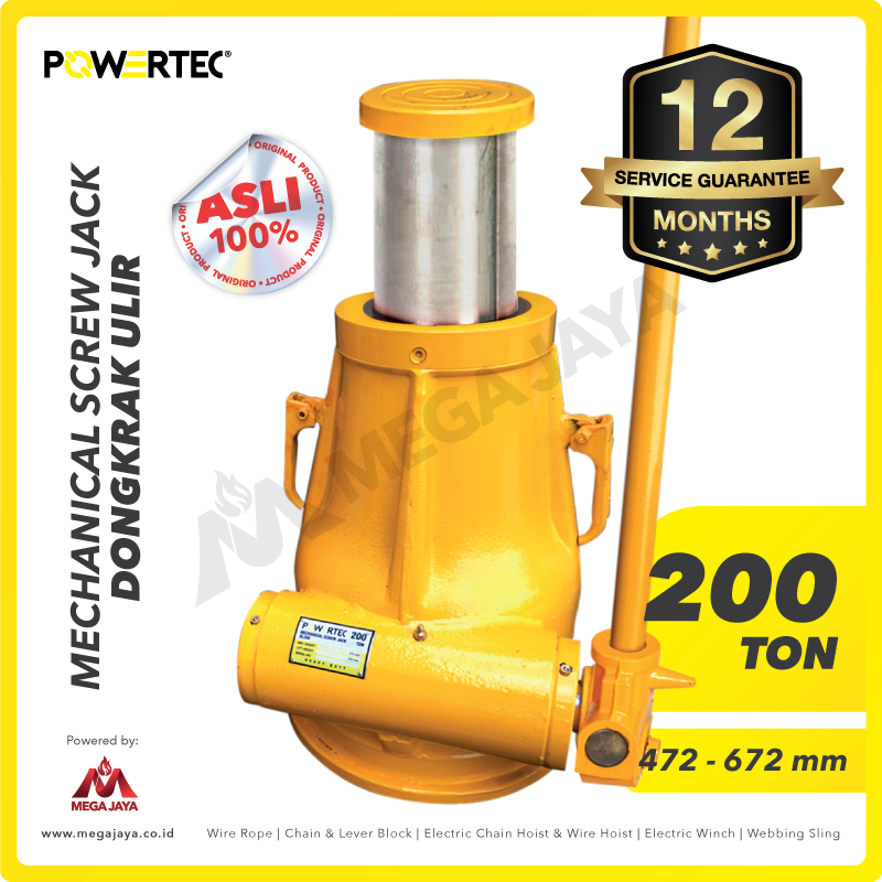 POWERTEC-Mechanical-Screw-Jack-200Ton-I.png Mechanical Screw Jack Powertec QL200 200 Ton + Handle - Gambar 1