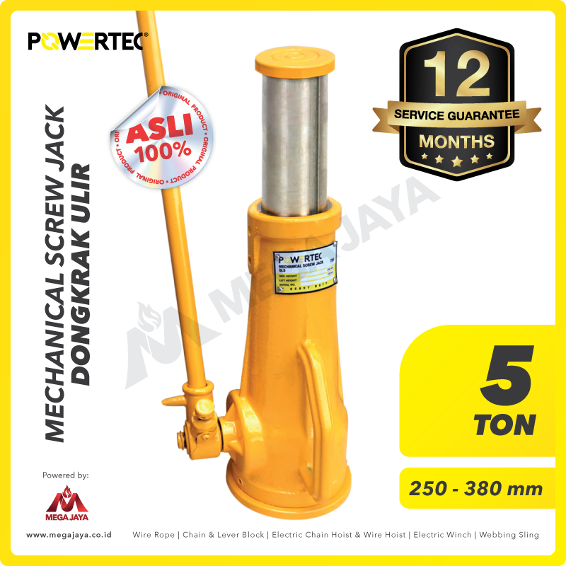 POWERTEC-Mechanical-Screw-Jack-5Ton-I.png Mechanical Screw Jack Powertec QL5 5 Ton + Handle - Gambar 1