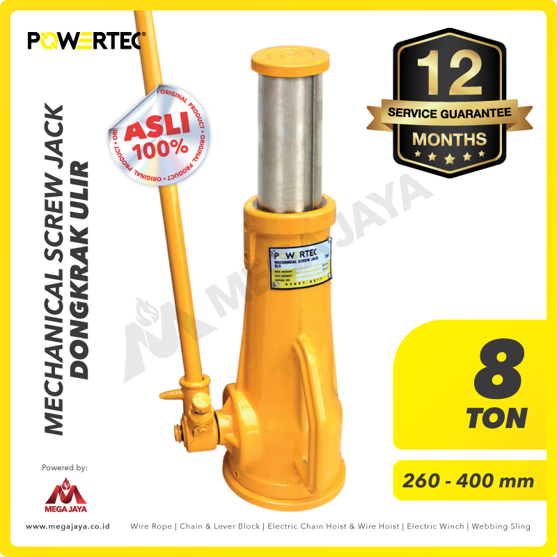 POWERTEC-Mechanical-Screw-Jack-8Ton-I.png Mechanical Screw Jack Powertec QL8 8 Ton + Handle - Gambar 1