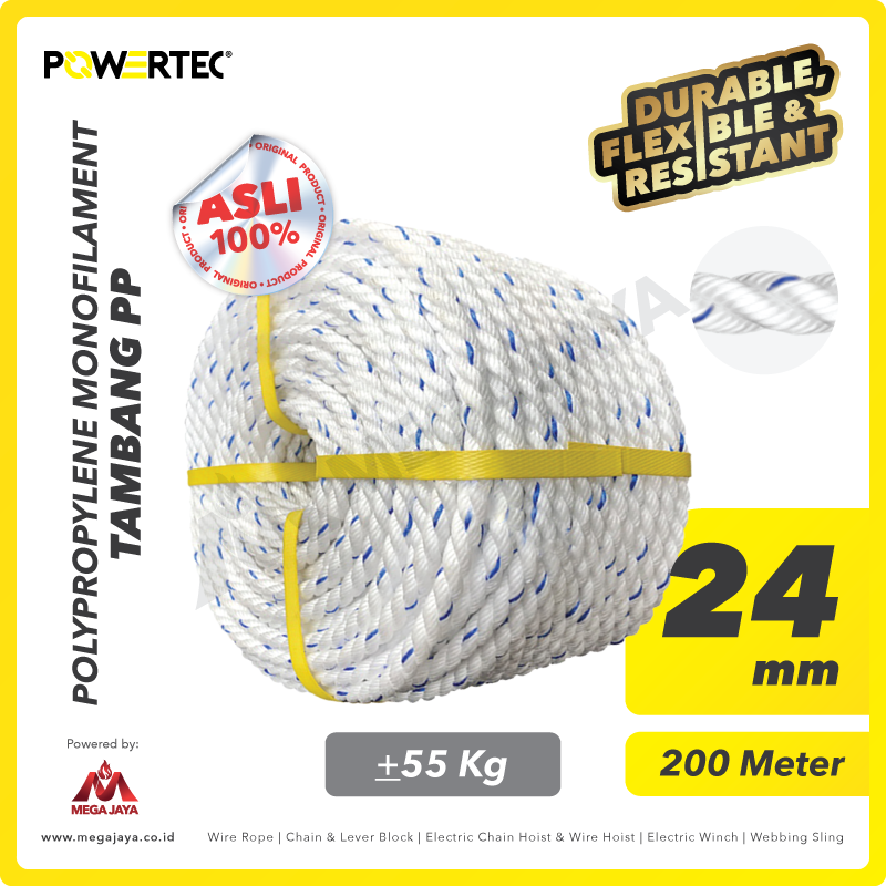 POWERTEC-PP-mono-Rope-24mm-I.png PP Mono Rope Powertec 24Milimeter - Cir 3" @55Kg - Image 1