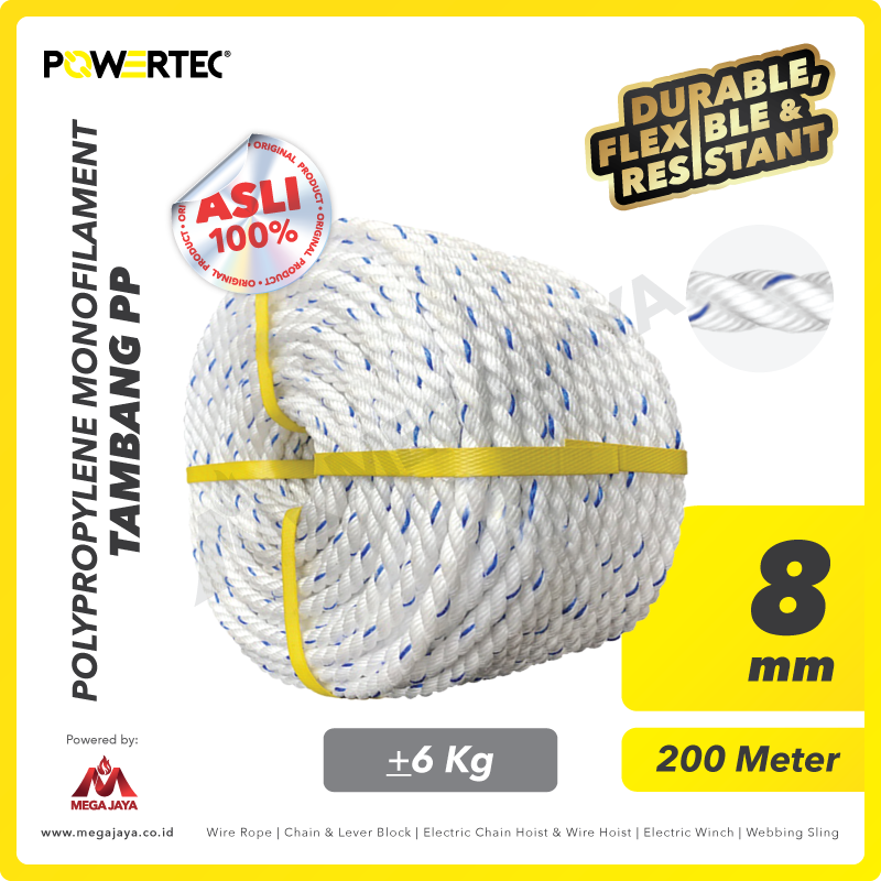 POWERTEC-PP-mono-Rope-8mm-I.png PP Mono Rope Powertec 8Milimeter - Cir 1" @6Kg - Image 1