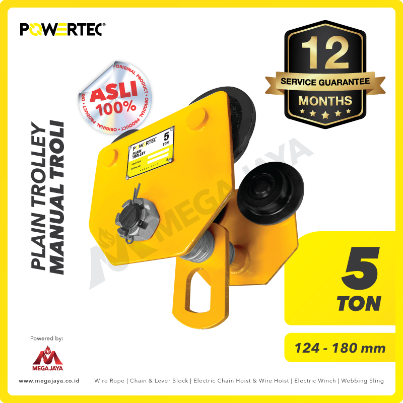 POWERTEC-Plain-Trolley-5Ton-I.png Plain Trolley Powertec GCT-SN 5 Ton (New) - Image 1